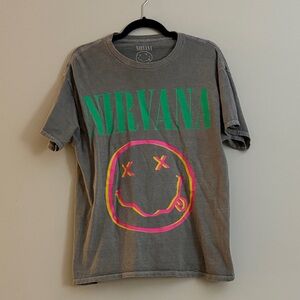 Nirvana Women’s 100% Cotton Gray Neon Band Logo Short Sleeve Tee Medium